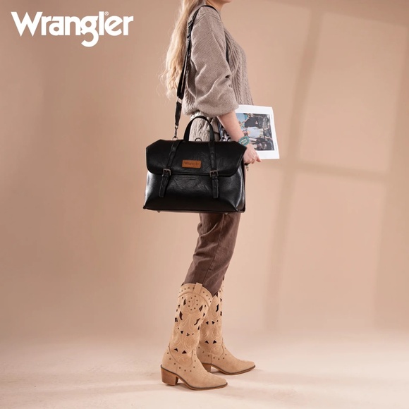Wrangler Top Handle Carry Satchel/Laptop Bag/Backpack/Crossbody Black